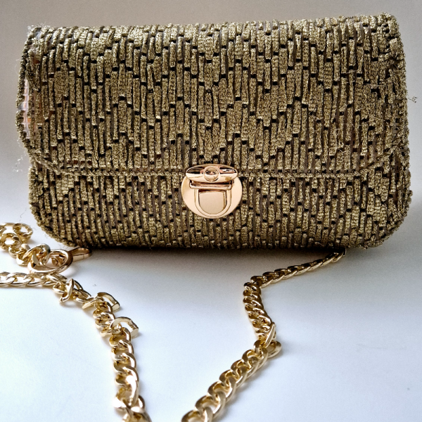 Altın Rengi Şık Gece Çantası / Gold Örgü Abiye Çanta / El Çantası / El Yapımı Clutch Çanta