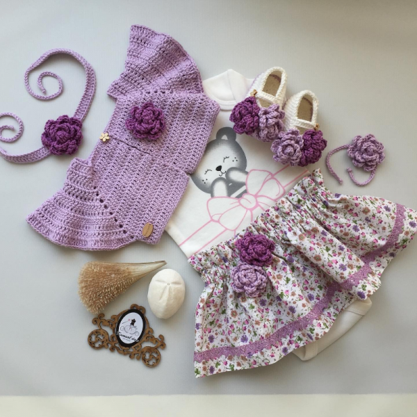 Ayılı Pamuklu Bebek Elbise Takımı Ekru, Pembe, Fuşya, Mint Yeşili