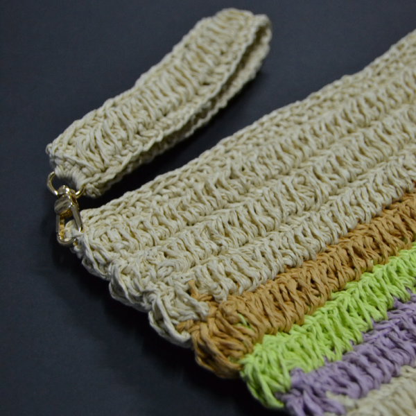 El Yapımı Örgü Clutch Şeritli Krem Çok Renkli - 6