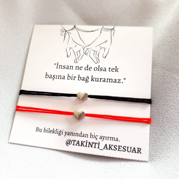 Kırmızı Siyah Kalpli Çift Bileklik