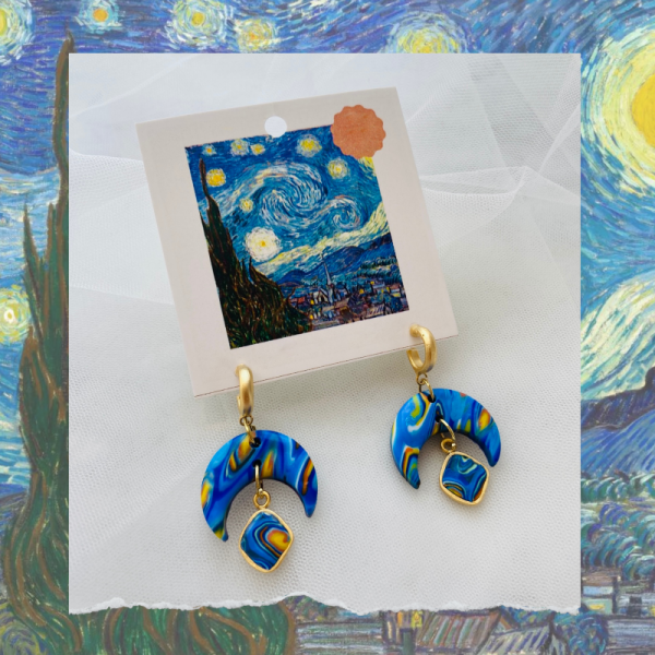 Van Gogh ,starry Night Polimer Kil Küpe 