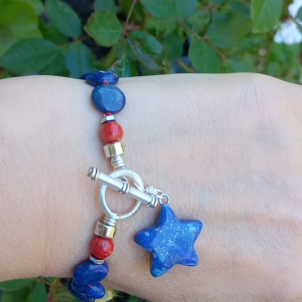 Lapis Lazuli Mercan El Yapımı Düğümlü Bileklik