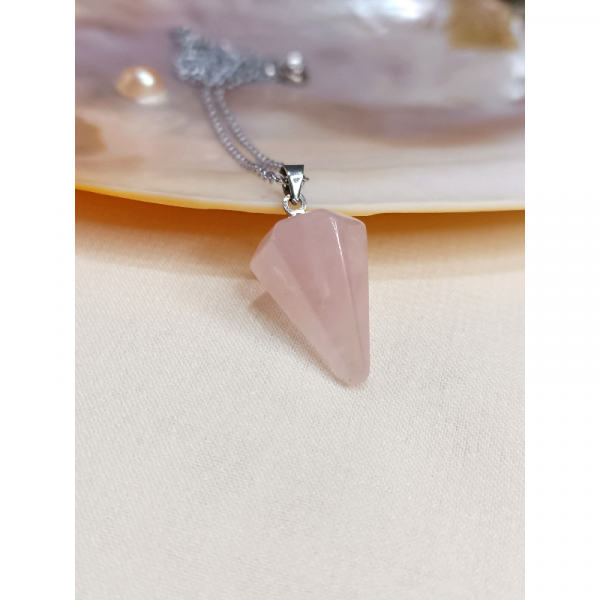 Pembe Kuvars Taşı Doğal Taş Pandül Kolye