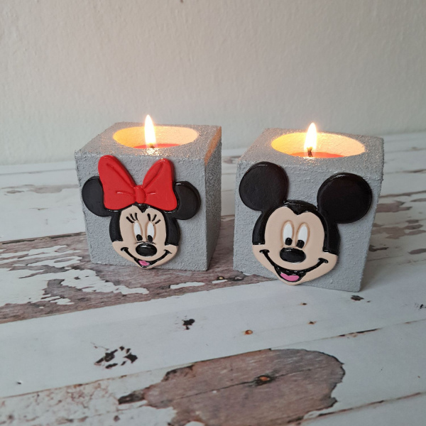 Mickey ve Minnie Beton Tealight Mumluk, Sevgililer Günü Özel Ürünü