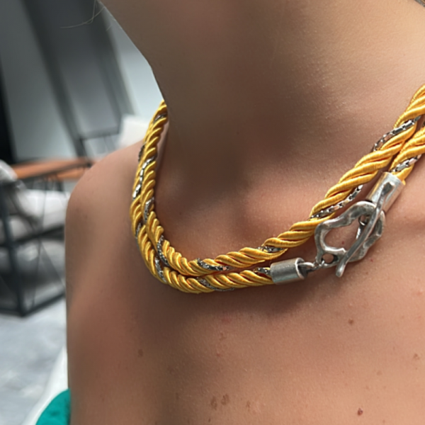 Kutcha Accessories Bayan Zincir Detaylı Wrap Kordon İp Kolye Ya Da Bileklik Kullanıma Uygun