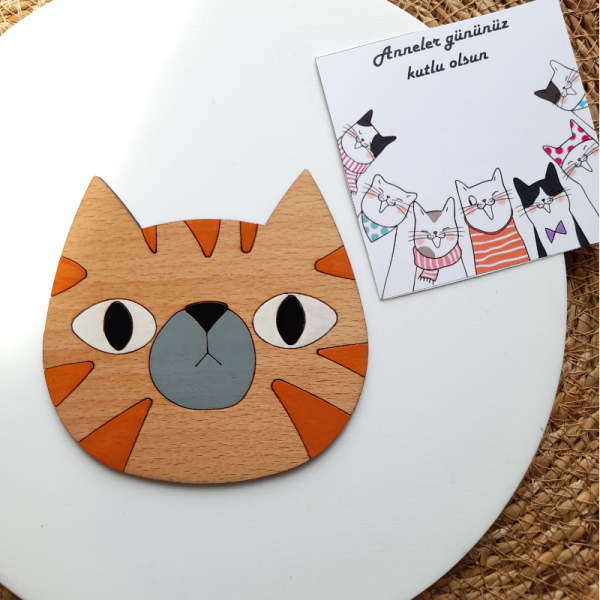 Kedi Ahşap Bardak Altlığı 