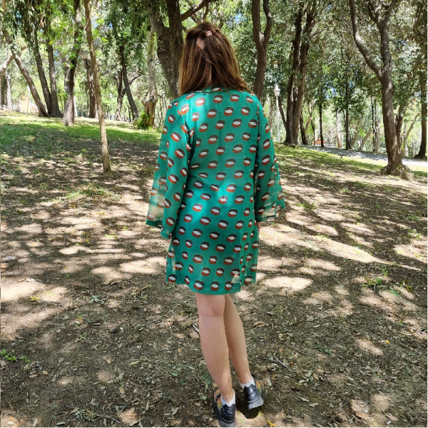 Desenli Yeşil Şifon Kimono