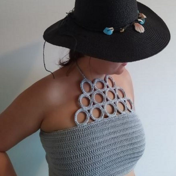 Gri Özel Tasarım Halkalı Büstiyer  Bikini Üstü