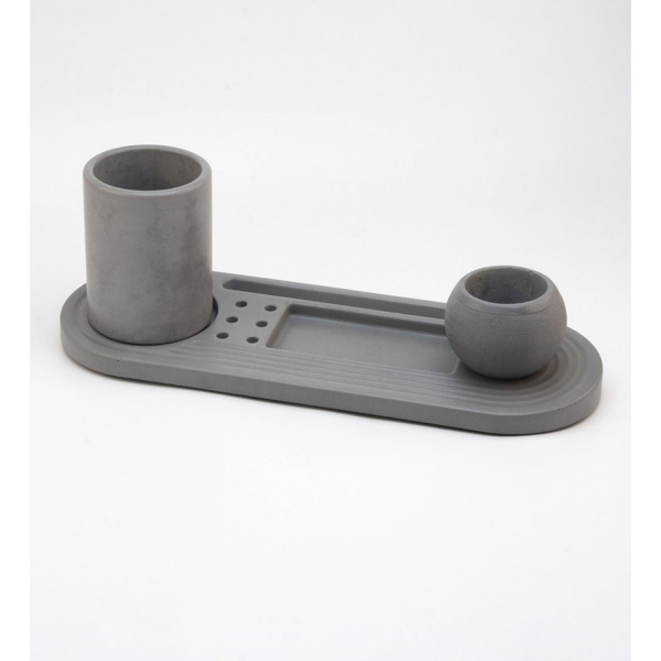 Lukka Home Açık Gri Beton Masaüstü Kalemlik, Organizer & Saksı Modern Ofis Hediyeliği Beton Hediyelik