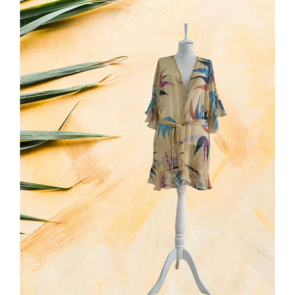 Çiçek Desenli Fırfırlı Şifon Kimono
