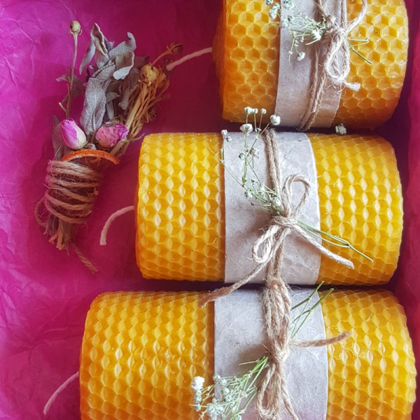 Balmumu Kütük Mum 3'lü Set (Tütsü Demeti Hediyeli)