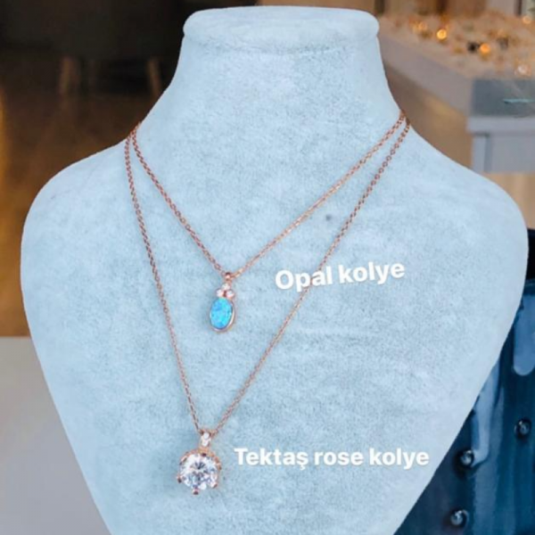 925 Ayar Gümüş Rose Renk Tektaş Kolye