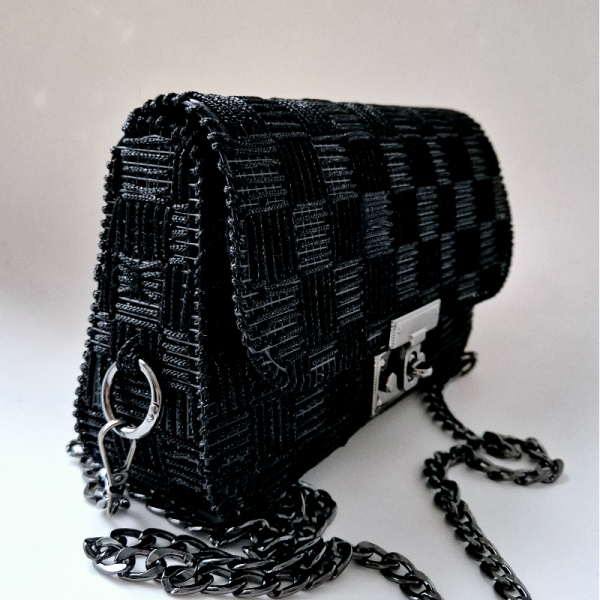 Siyah Renk Şık Gece Çantası / Gold Örgü Abiye Çanta / El Çantası / El Yapımı Clutch Çanta