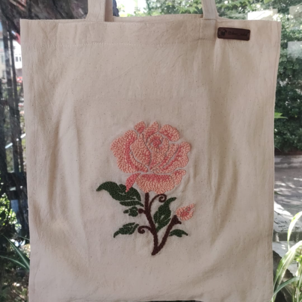 Pembe Gül Desenli Vegan Çanta