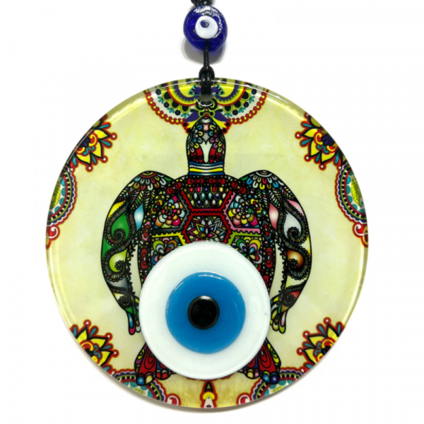 Luvi Glass 16 Cm Nazarlı Kaplumbağ Desen Cam Duvar Süsü