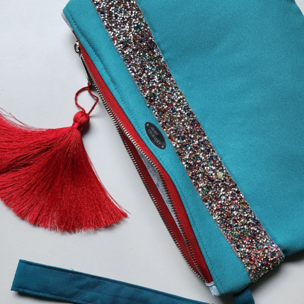 Sparkling Blue - Mavi Ve Renkli Parlak Taşlı Clutch Çanta