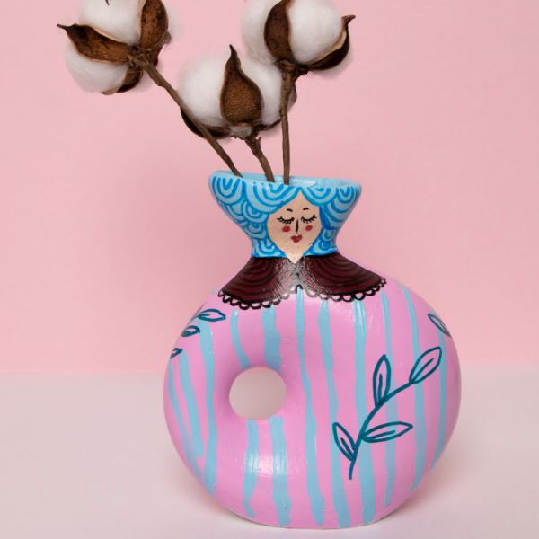 Vazo | El Yapımı Boyama Vazo | 7x14x16 Cm
