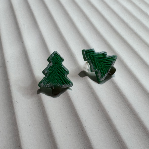 Yılbaşı Özel Mini Set Düğüm Ve Karlı   Çam Ağacı Polimer Kil Küpe