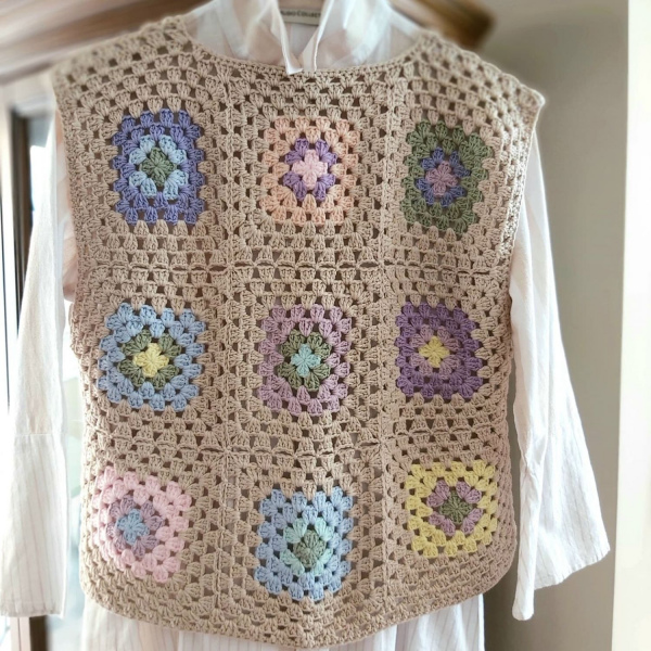 El Örgüsü Grannysquare Kolsuz Süveter 