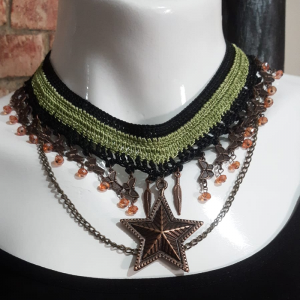 Yeşil & Bronz Örme Etnik Kolye