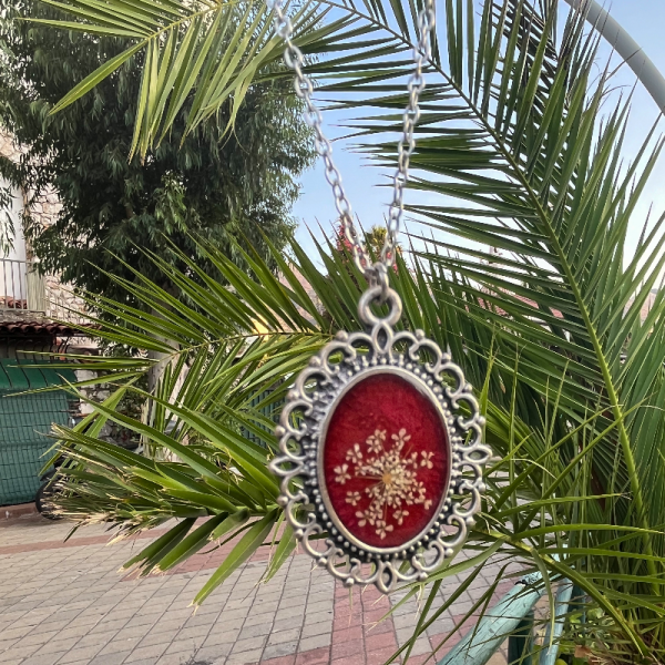 Gerçek Kır Çiçeği Gümüş Kaplama Vintage Kolye