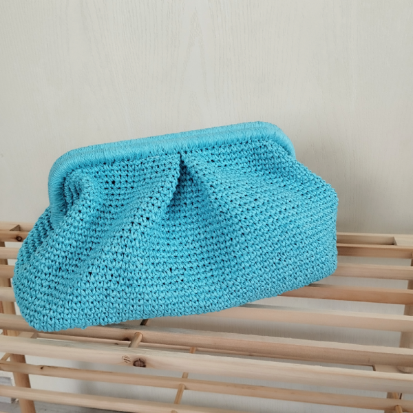 Mavi Kağıt İp Clutch Çanta
