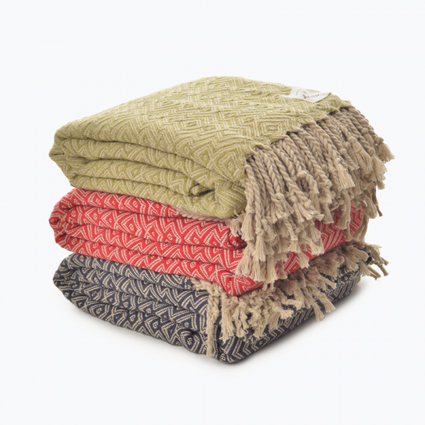 Huali Geleneksel Dokuma Lacivert- Bej Zigzag Throw Koltuk Şalı 130x180 Cm 