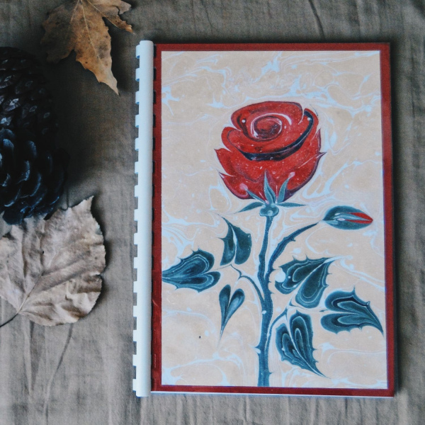 "Güz No:4" Ebru Desenli Defter-Bardak Altlığı-Ayraç Seti 