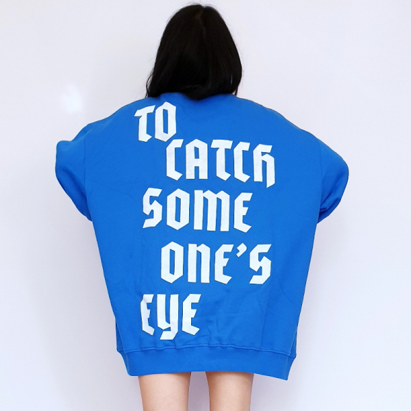 Tasarım Unisex Mavi Boya Detaylı Sweatshirt