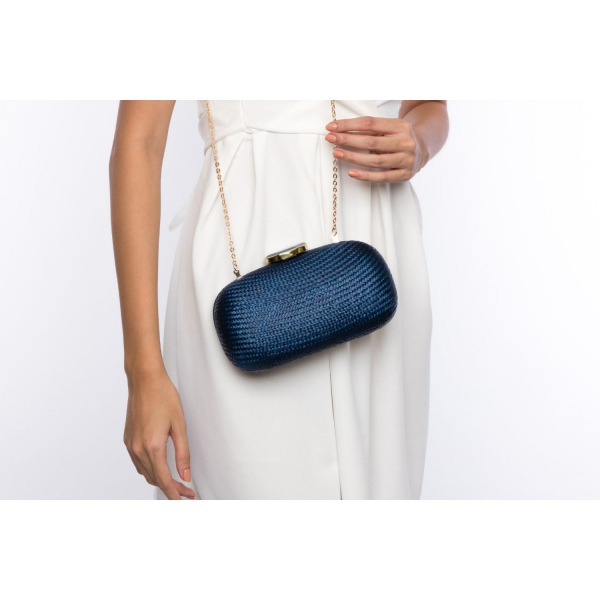 Agata Navy Blue Oval Hasır el çantası