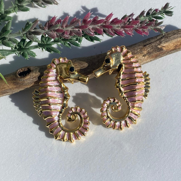 Altın Kaplama Denizatı Küpe Mavi -Sarı-Pembe
