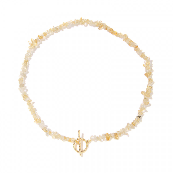Kırık Sitrin Önden Geçmeli Altın Kaplama Kolye- Balance Jewelry