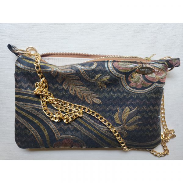 Chain Bag - Dark Gold Flowers - Zincirli Omuz Çantası