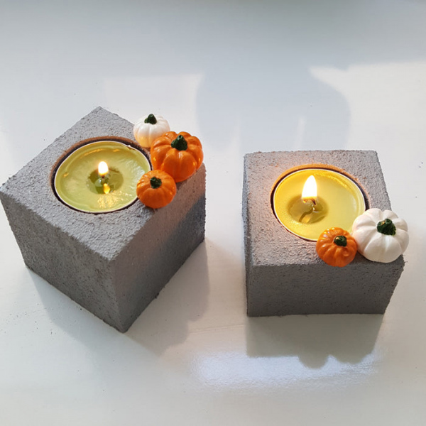 Balkabağı Dekorlu Beton Mumluk 2'li Set