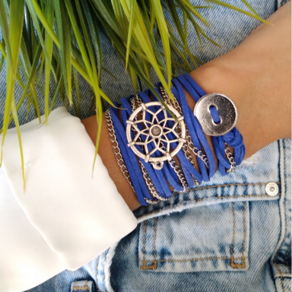 Süet Wrap Bileklik - Indigo