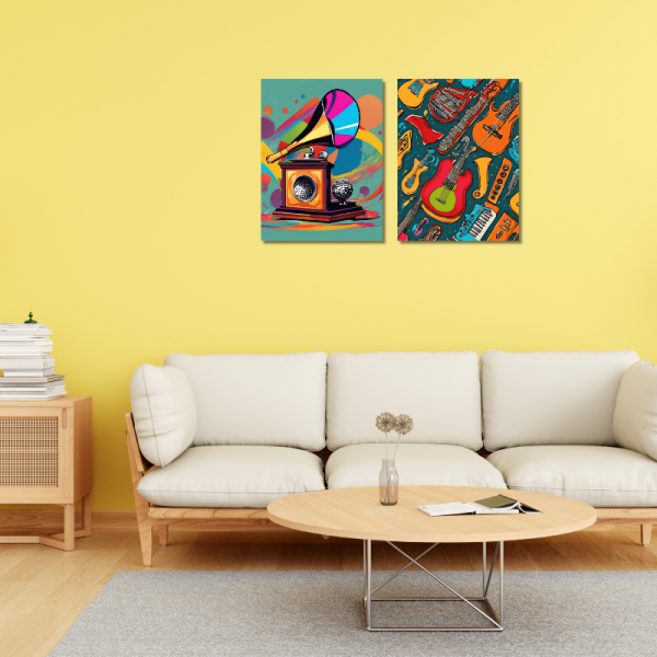 80's Vintage Pop Art Design, Retro Poster, 2'li Mdf Tablo Seti, Duvar Dekorasyonu