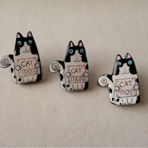 Black Cat Mom Serami̇k Ki̇li̇ Broş