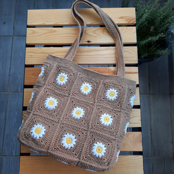 Elchandmade Tığişi Papatya Motifli Craft Çanta Tote Bag