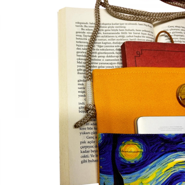 Askılı Kitap - Tablet - Ebook Çantası / Kılıfı ( Yıldızlı Gece , Van Gogh , Sarı )