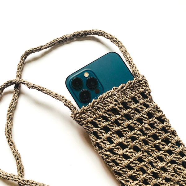 Kahverengi Örgü Telefon Çantası - Askılı