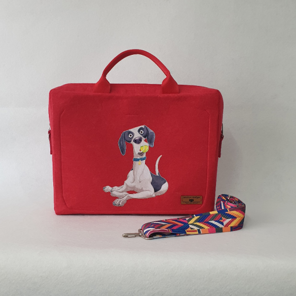 15.6" Şaşkın Oyuncu Köpek Laptop & Evrak Çantası -kırmızı-