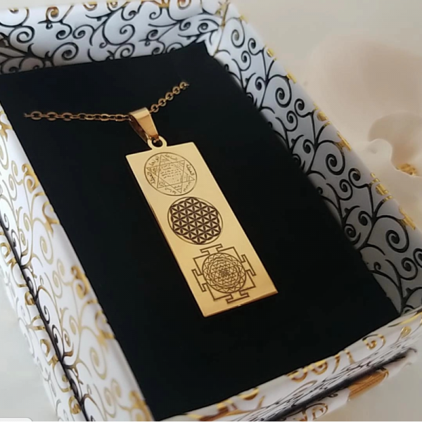 Süleyman Mührü, Yaşam Çiçeği, Sri Yantra Ve Sayı Sekansları Çelik Kolye