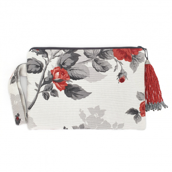 Çiçek Desenli Boncuklu Clutch