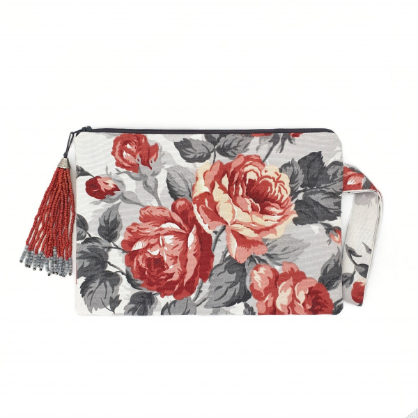 Çiçek Desenli Boncuklu Clutch