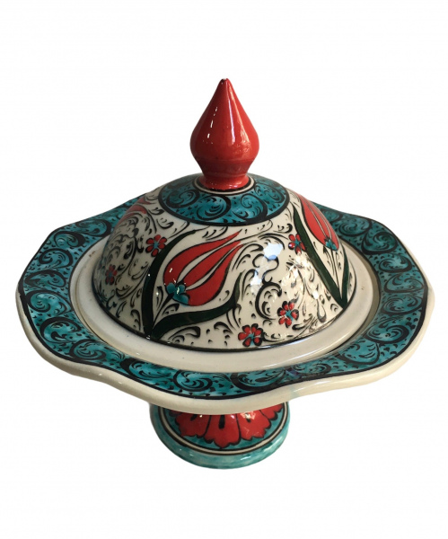 Çini Kapaklı Şekerlik (18 cm yükseklik 14 cm çap)