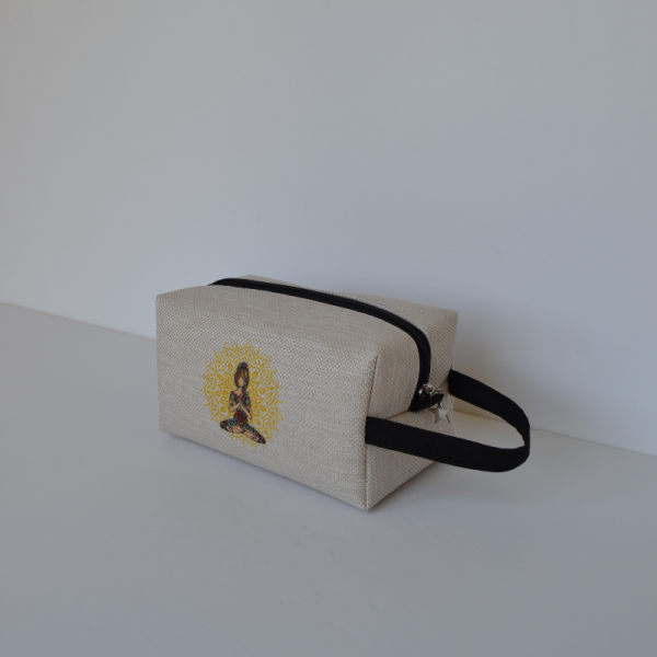 Baskı Keten Unisex Makyaj Çantası Yoga