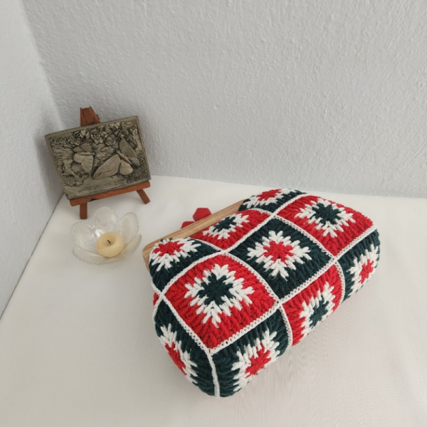 Mozaik Motifli,  Ahşap Burslu,  Kadın  El Çantası Çok Renkli