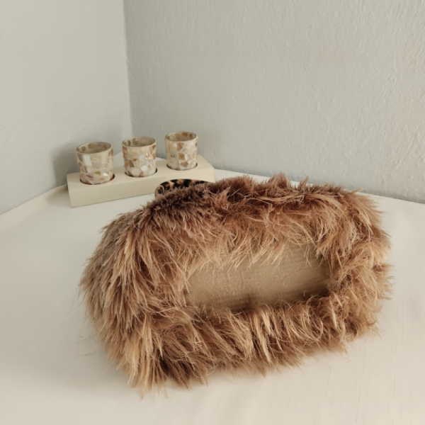 Gucci Model, Leopar Desenli, Vizon Tavşan Tüyü, Kadın El Çantası