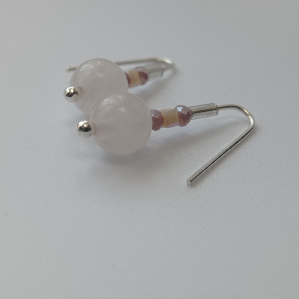 Pembe Kuvars Taşlı 925 Ayar Gümüş Minimalist Küpe