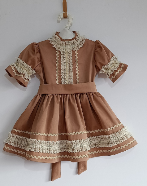 Kız Bebek - Çocuk Vintage Fistolu Karamel Elbise